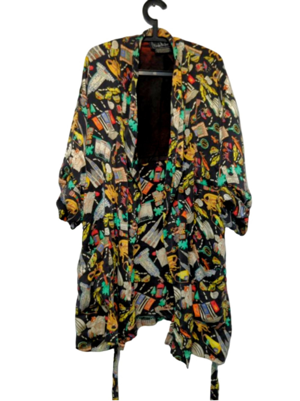 Rare Vintage Nicole Miller New York City Print 100% Silk Kimono Sz L 1990 Ltd Ed